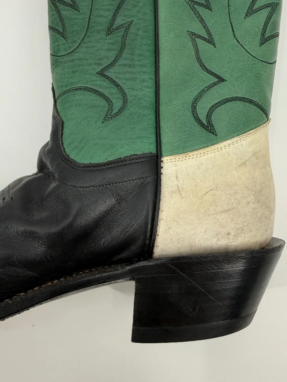 Vintage Olathe Western Boots USA Made Black Green Leather Men 10 B  Women 11.5